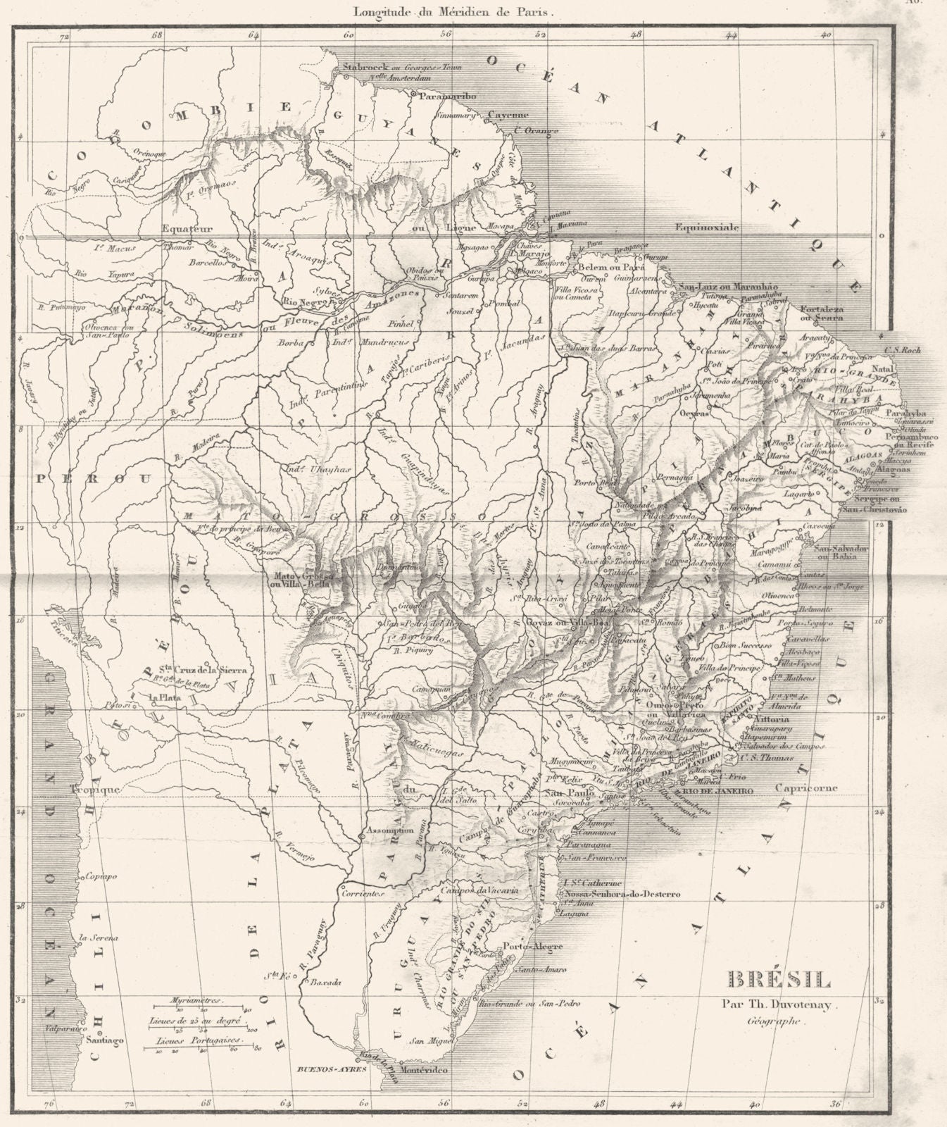 BRAZIL. Amerique. Bresil Brasil 1875 old antique vintage map plan chart